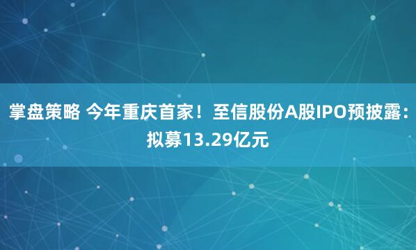 掌盘策略 今年重庆首家！至信股份A股IPO预披露：拟募13.29亿元